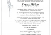 Franz Höher :: 27.01.1957 - 30.11.2021